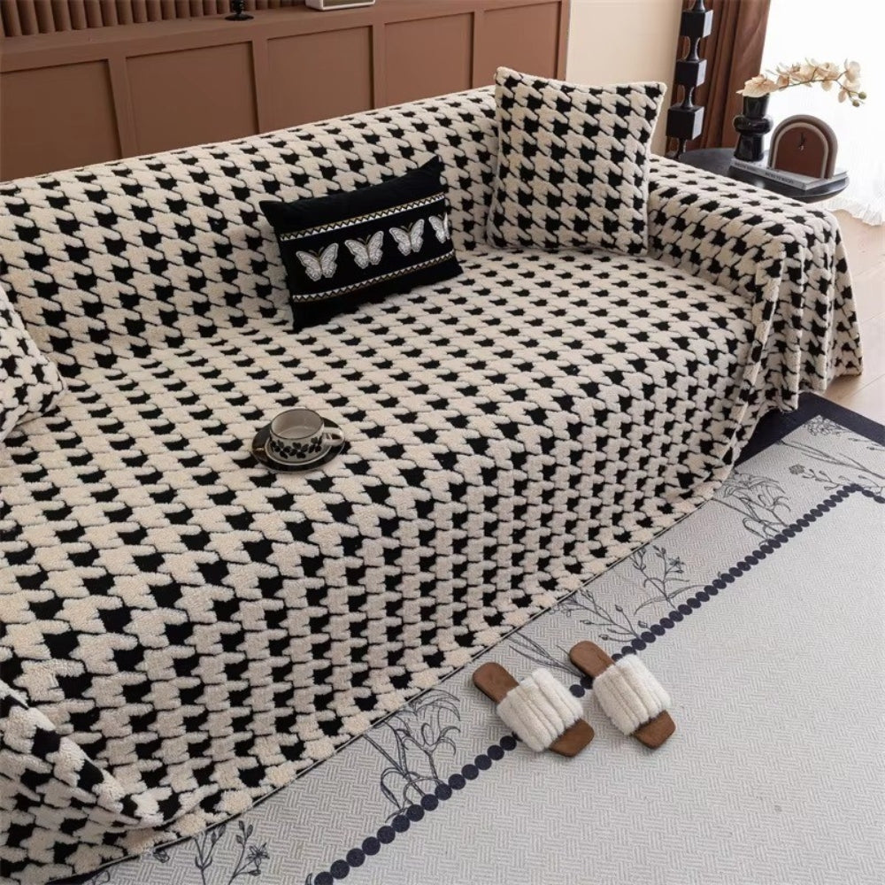 Cavalli Sofa Cover - Plush Microfiber, Classic Houndstooth Design 0