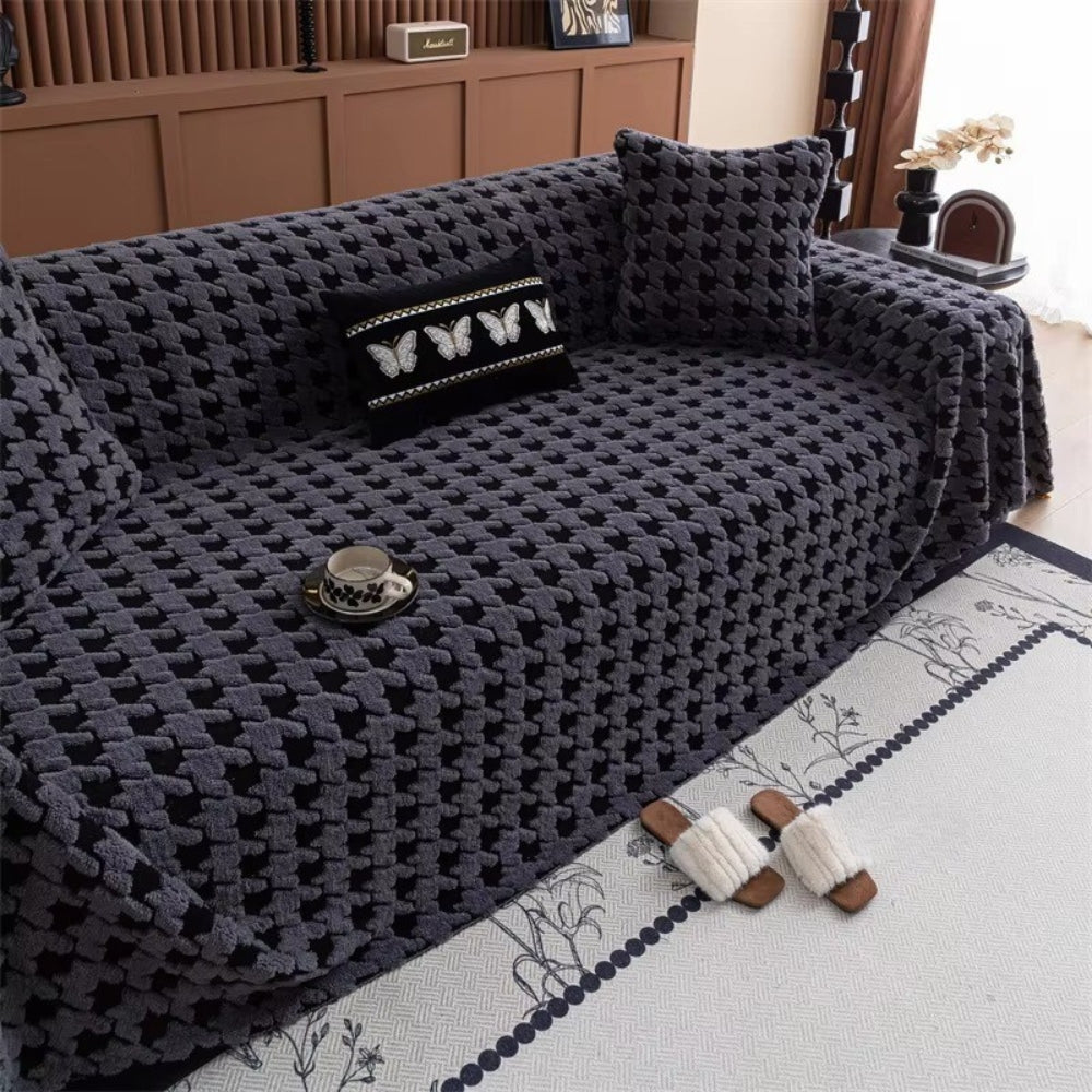 Cavalli Sofa Cover - Plush Microfiber, Classic Houndstooth Design 10