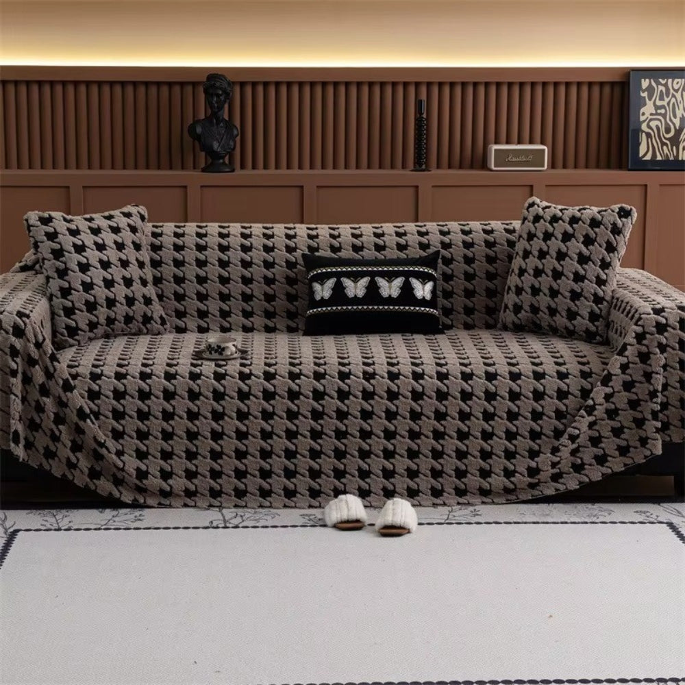 Cavalli Sofa Cover - Plush Microfiber, Classic Houndstooth Design 2