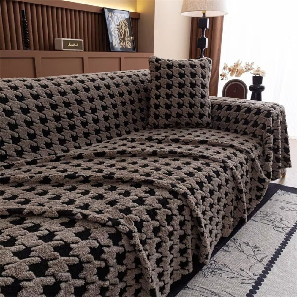 Cavalli Sofa Cover - Plush Microfiber, Classic Houndstooth Design 5