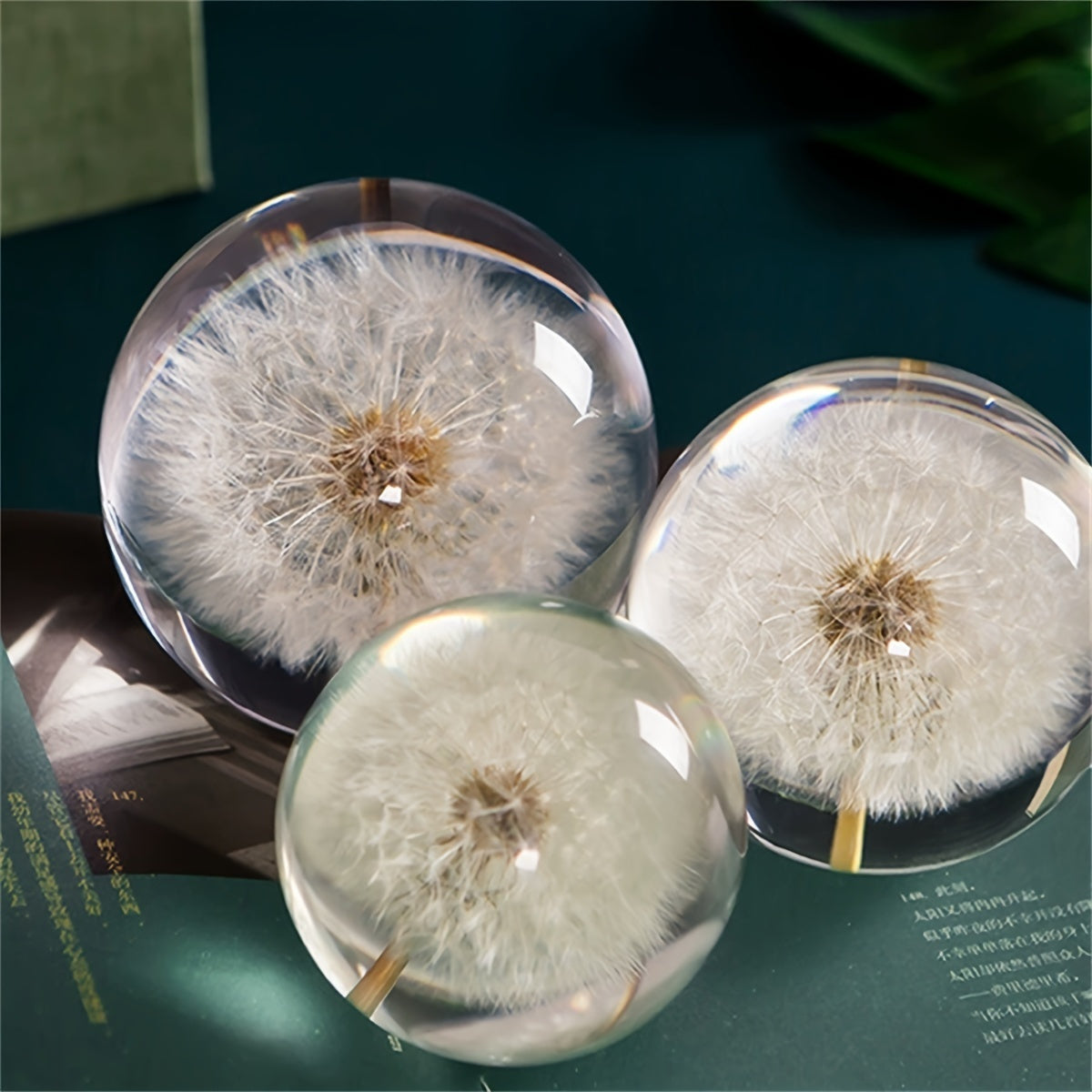 Celeste Decorative Glass Ball - Art Deco Sphere with Dandelion Fluff 1