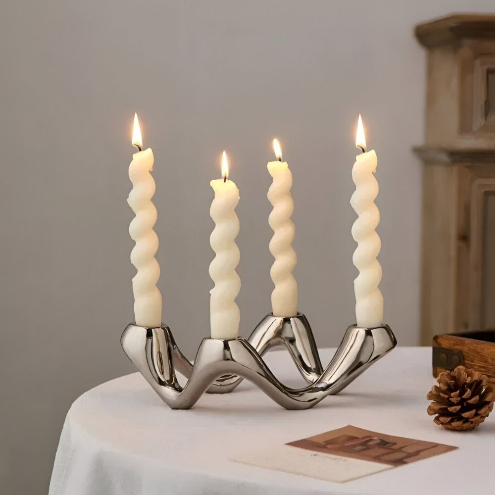 Celestia Ripple Candle Holder - Ceramic Sculptural Design, Modern Accent 0