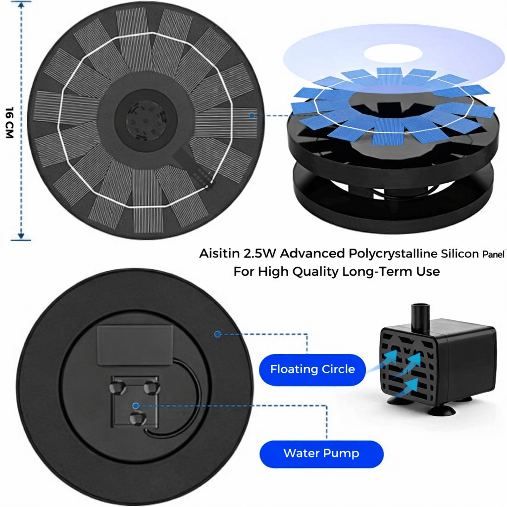 AquaBloom Fountain - Solar Water Fountain - Garden Style - Floating Design