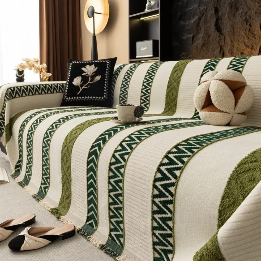 Chera Sofa Cover - Chenille, Chevron Pattern, Anti-Slip Slipcover 0