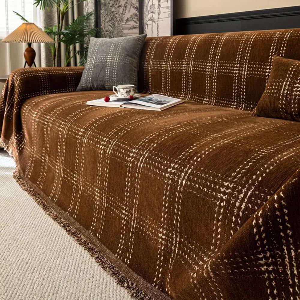 Chesterfield Sofa Cover - Premium Chenille, Classic Plaid Design 0