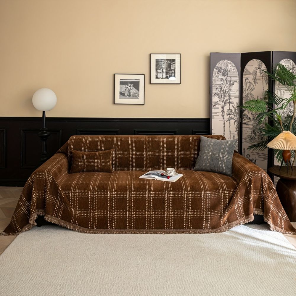 Chesterfield Sofa Cover - Premium Chenille, Classic Plaid Design 1