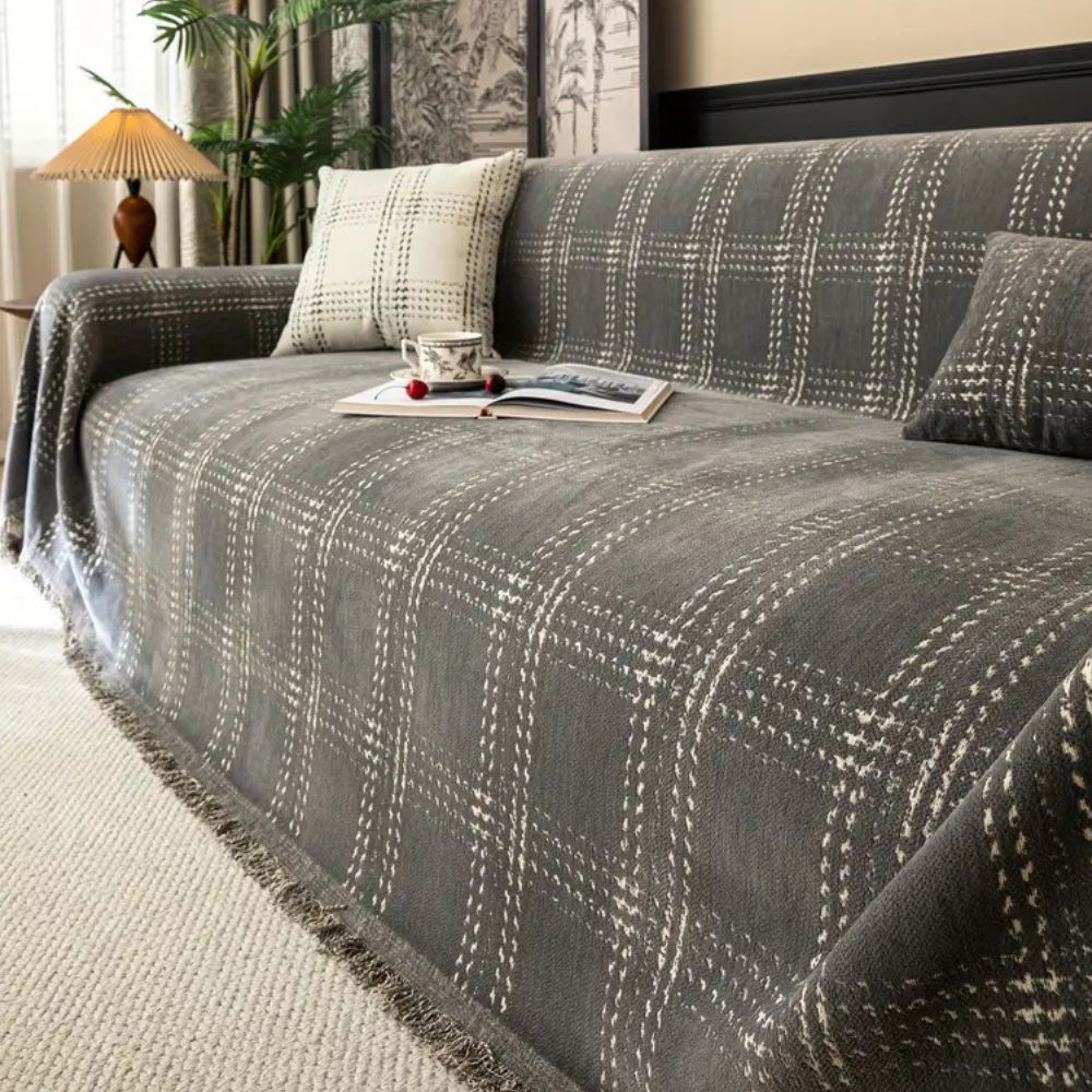 Chesterfield Sofa Cover - Premium Chenille, Classic Plaid Design 5