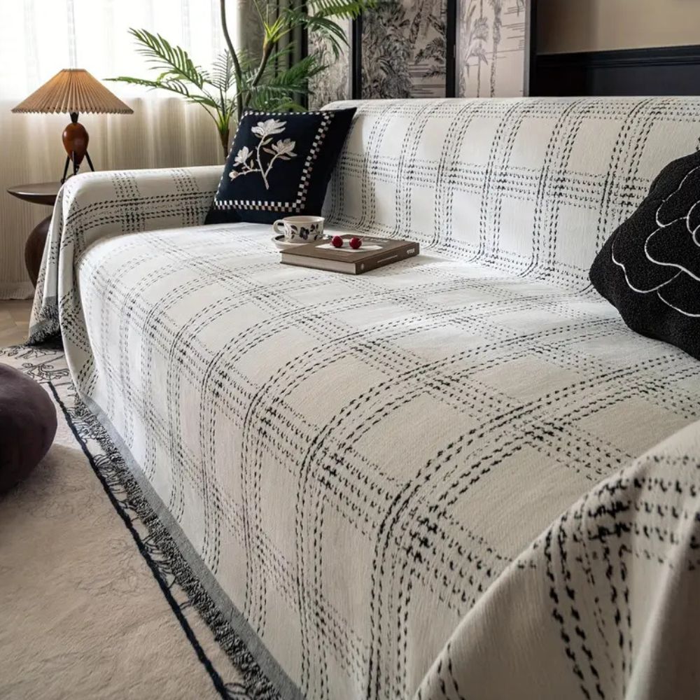 Chesterfield Sofa Cover - Premium Chenille, Classic Plaid Design 6