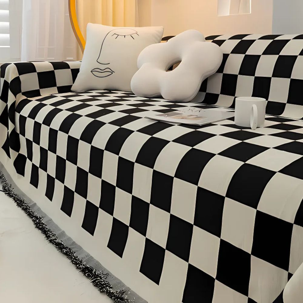 Cleo Sofa Cover - Microfiber Chenille, Pet-Friendly Checkerboard Pattern 0