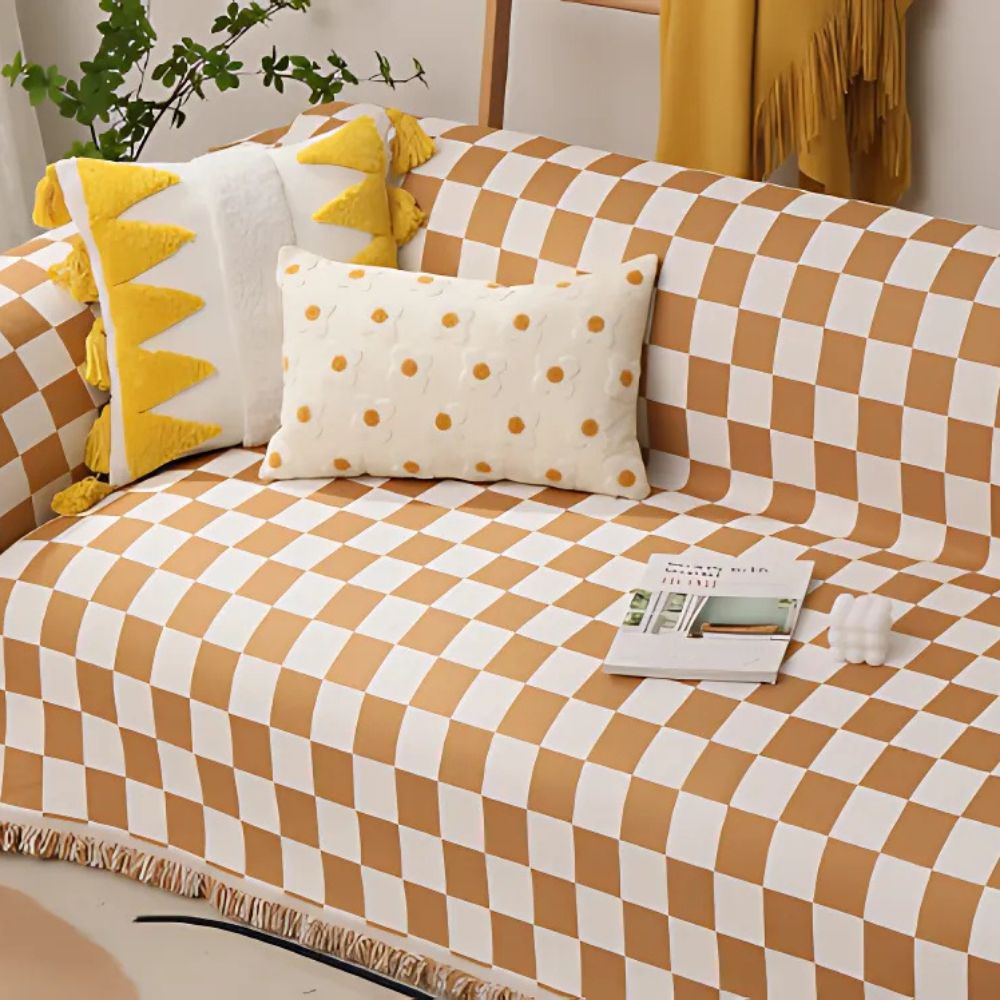Cleo Sofa Cover - Microfiber Chenille, Pet-Friendly Checkerboard Pattern 3