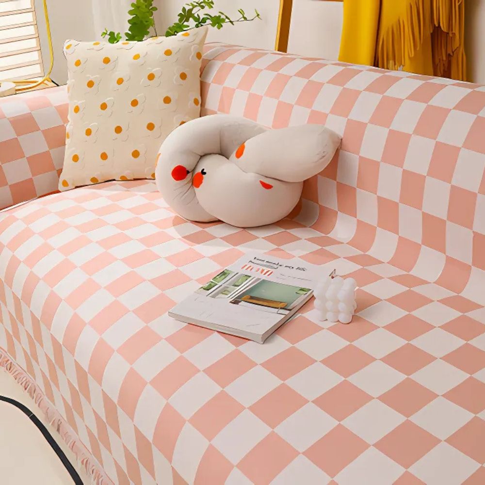 Cleo Sofa Cover - Microfiber Chenille, Pet-Friendly Checkerboard Pattern 6