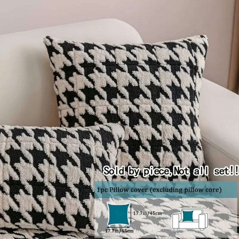 Cleo Sofa Cover - Plush Microfiber Houndstooth with Ruffle Trim 2