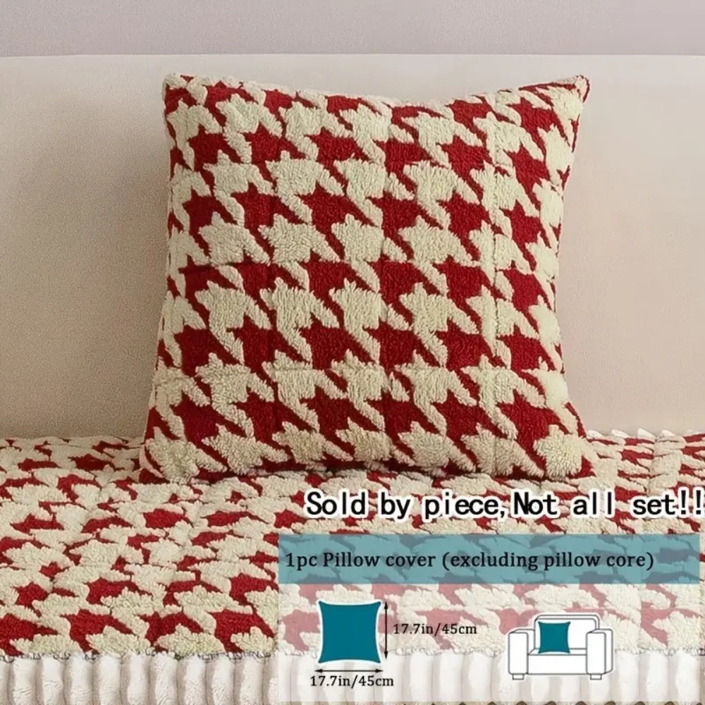 Cleo Sofa Cover - Plush Microfiber Houndstooth with Ruffle Trim 3