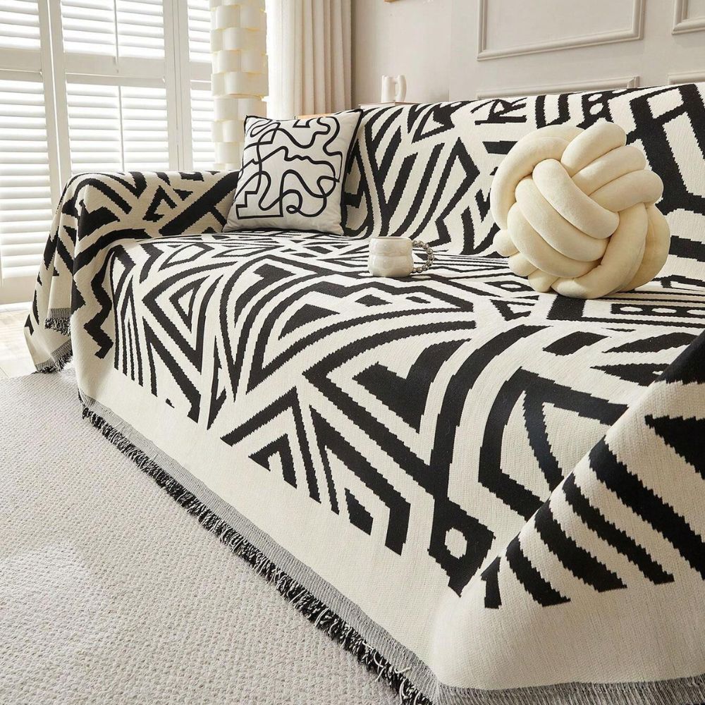 Cleo Sofa Cover - Soft Chenille, Reversible Triangle Pattern 2