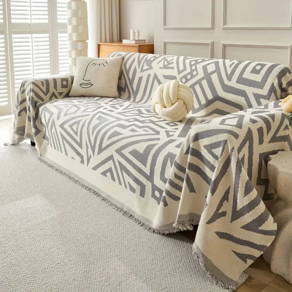 Cleo Sofa Cover - Soft Chenille, Reversible Triangle Pattern 4