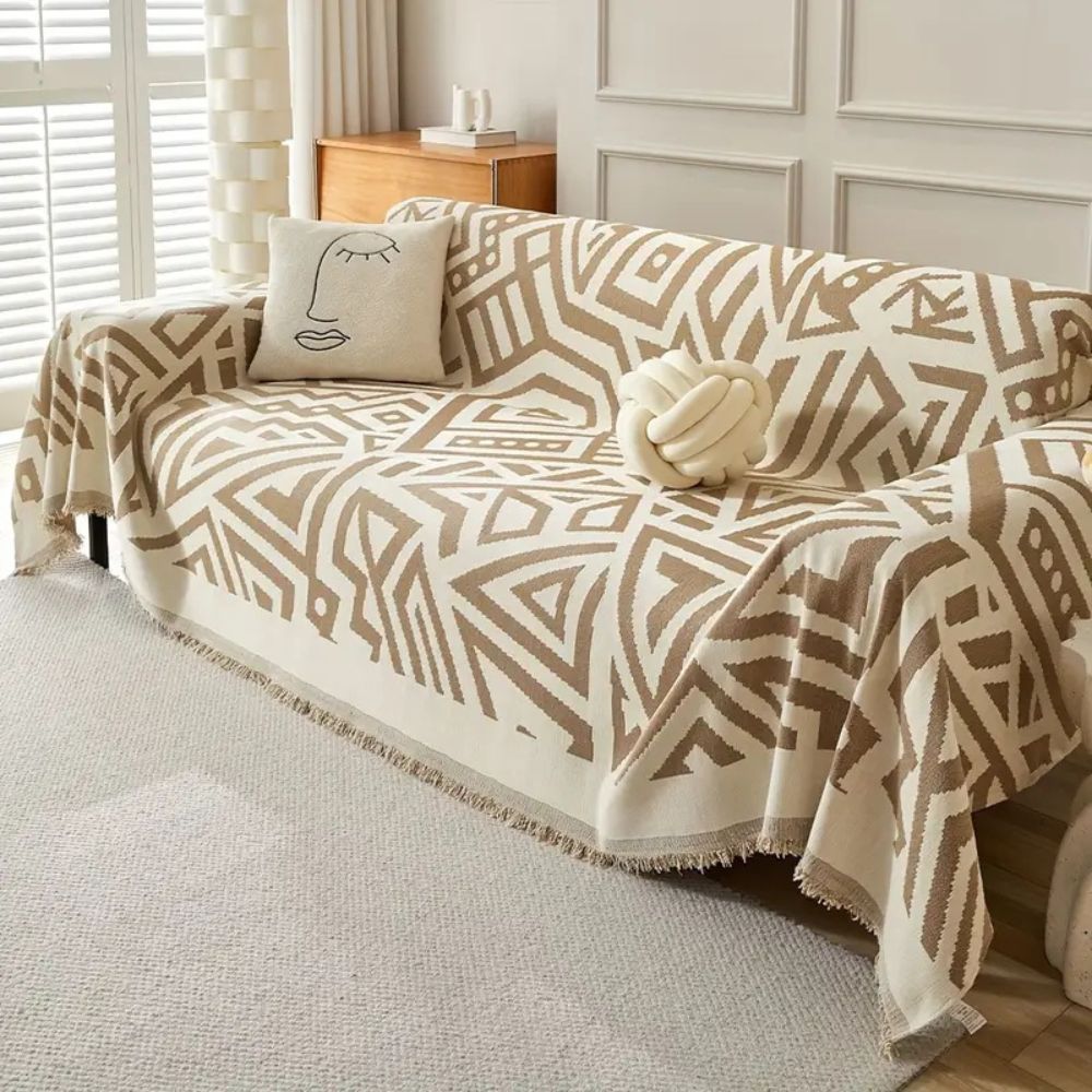 Cleo Sofa Cover - Soft Chenille, Reversible Triangle Pattern 5