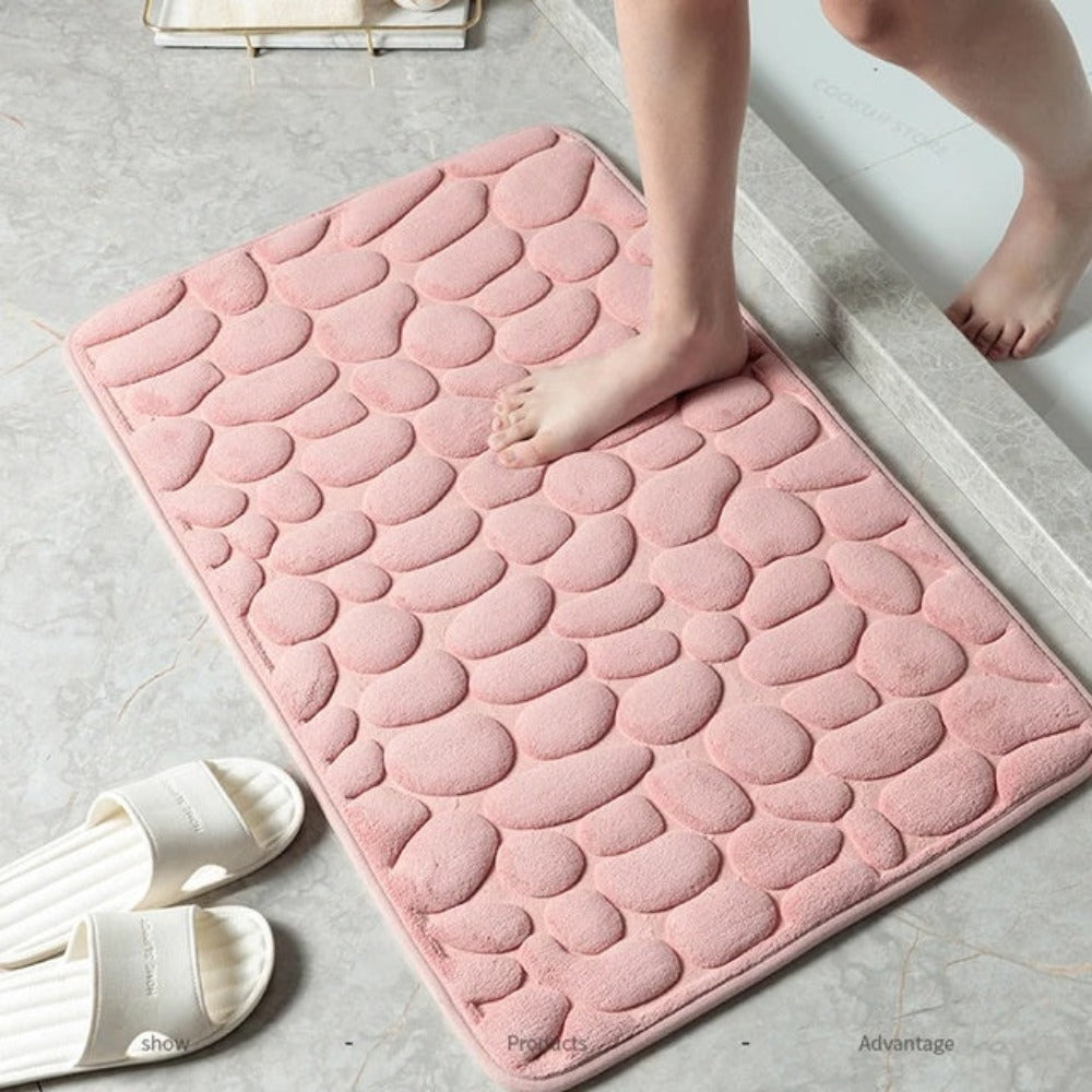 Cora Bath Mat - Cobblestone Embossed, Non-Slip Cotton 3