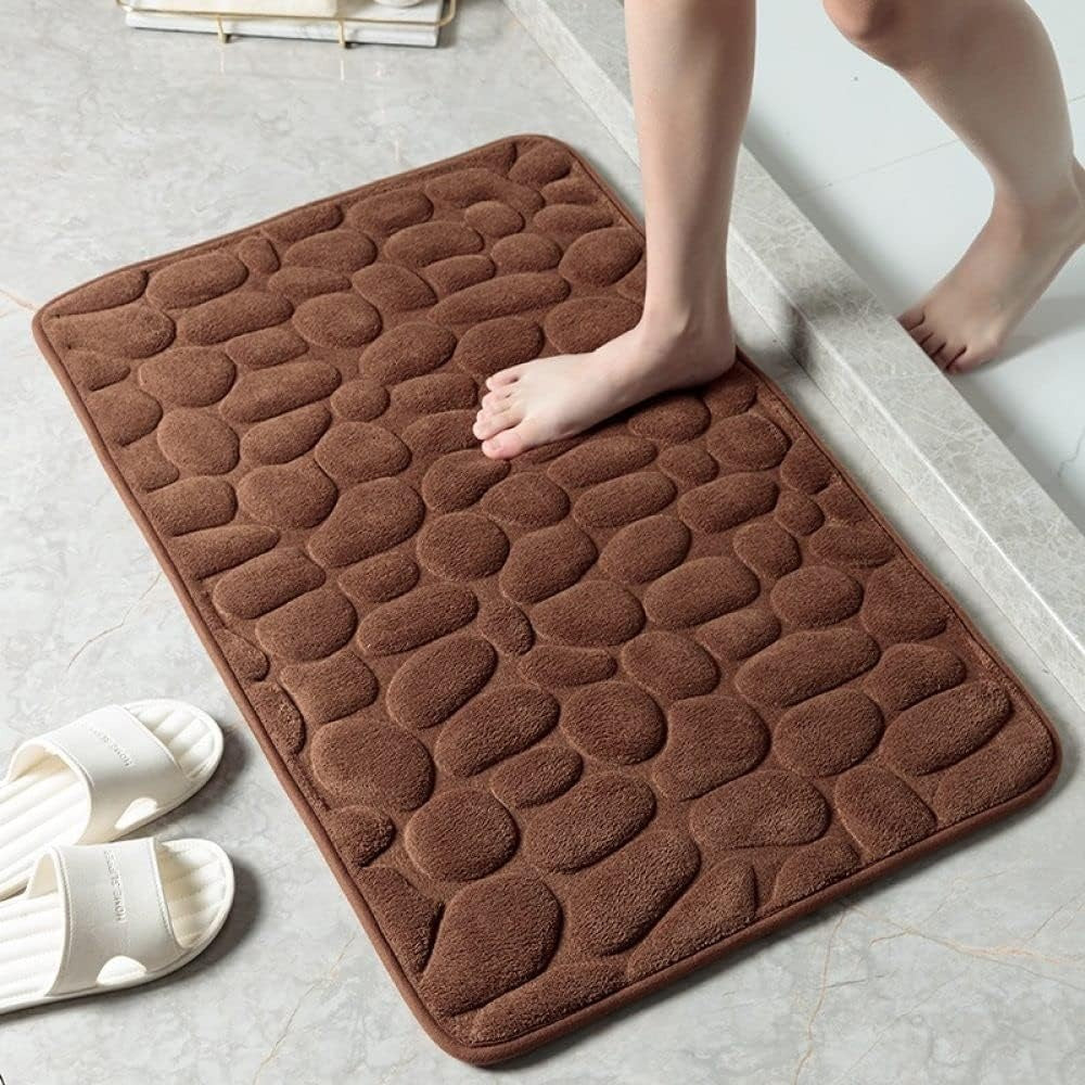 Cora Bath Mat - Cobblestone Embossed, Non-Slip Cotton 4
