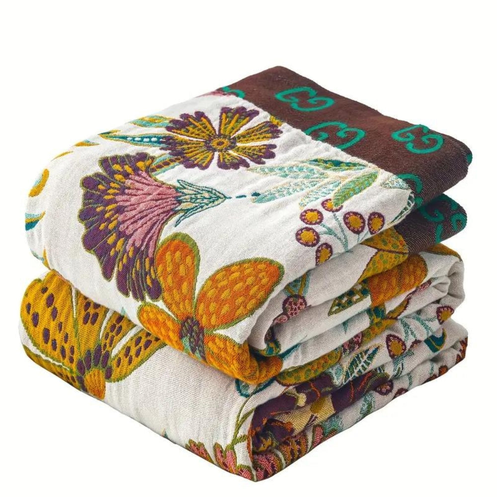 Cora Blanket Throw - 100% Cotton, Reversible Floral Design 6