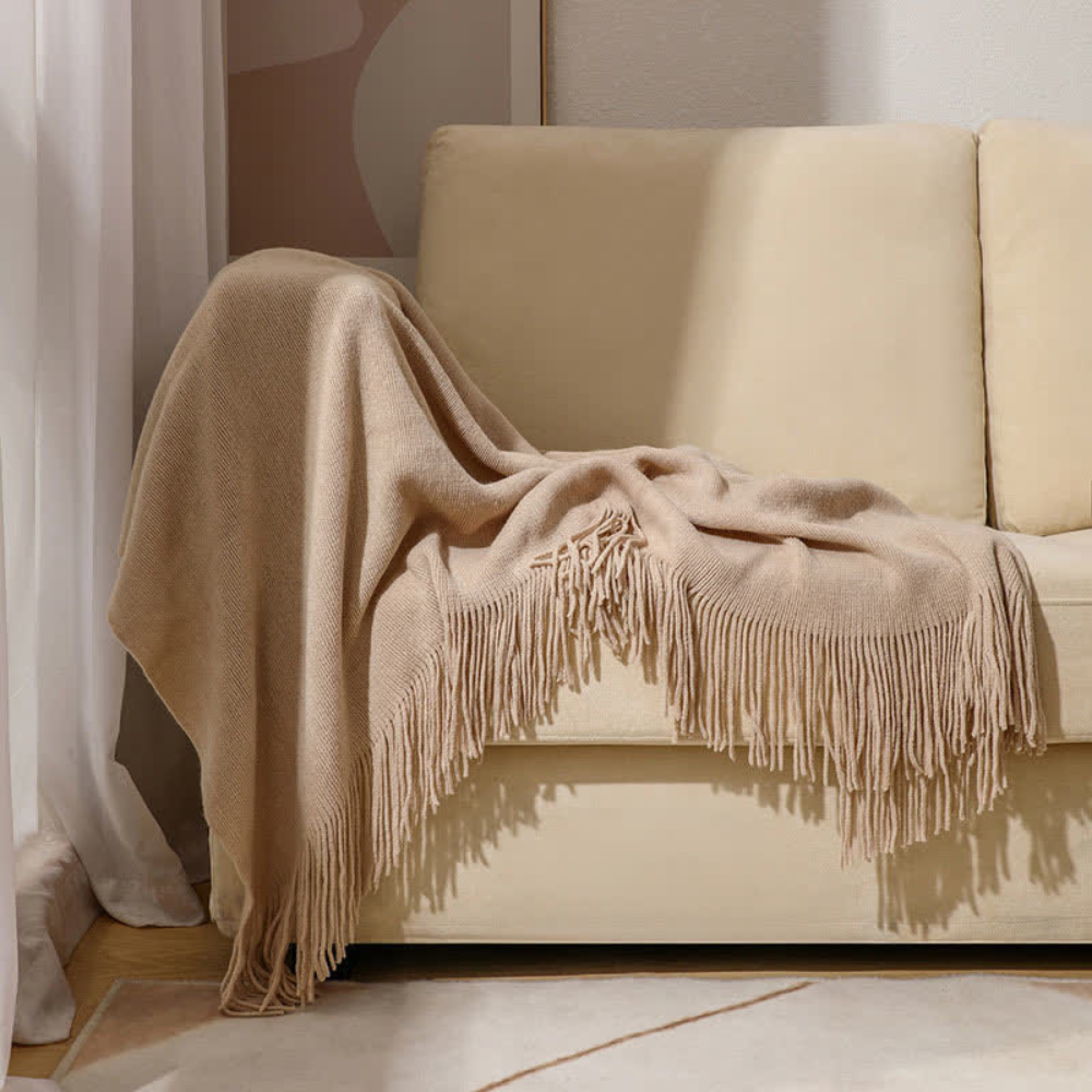 Cora Tassel Blanket - Chunky Knit Acrylic, Multi-Use 3