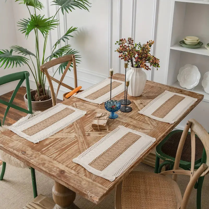 Cora Woven Placemats Set - Cotton-Jute Blend, Rustic Design 0