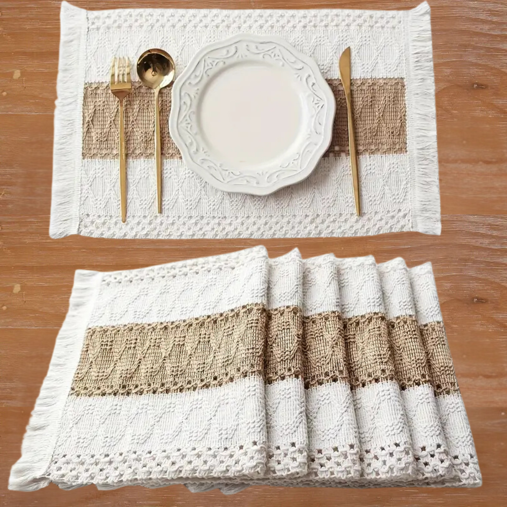 Cora Woven Placemats Set - Cotton-Jute Blend, Rustic Design 6