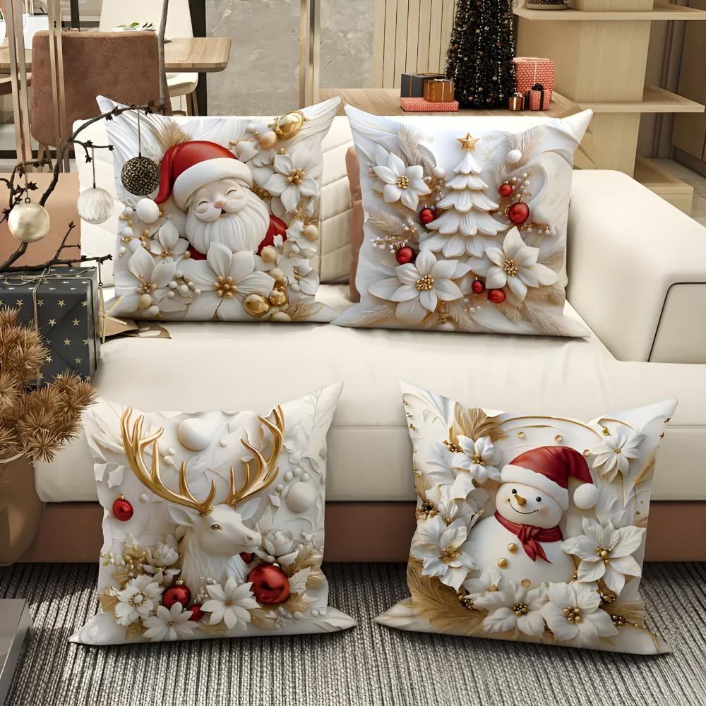 Crescent Christmas Pillow Covers - Velvet, Set of 4 with Holiday Designs 1