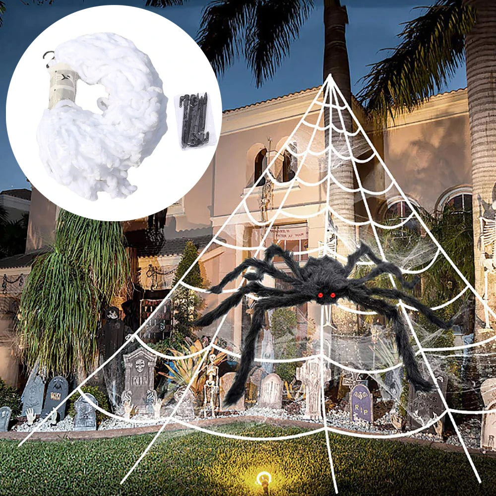 Creston Spider Web Decoration - Fluffy Synthetic Fiber, 5m Triangle for Halloween Indoor Outdoor Use 0