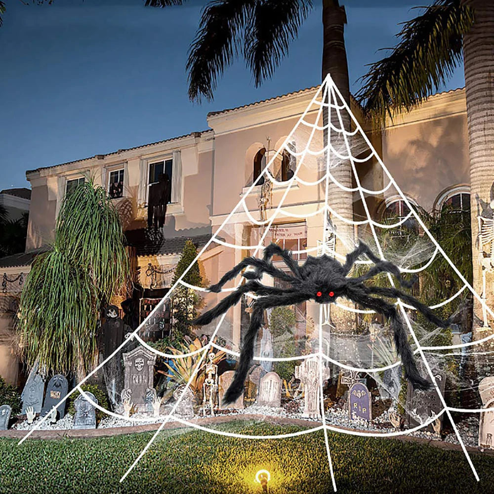 Creston Spider Web Decoration - Fluffy Synthetic Fiber, 5m Triangle for Halloween Indoor Outdoor Use 2
