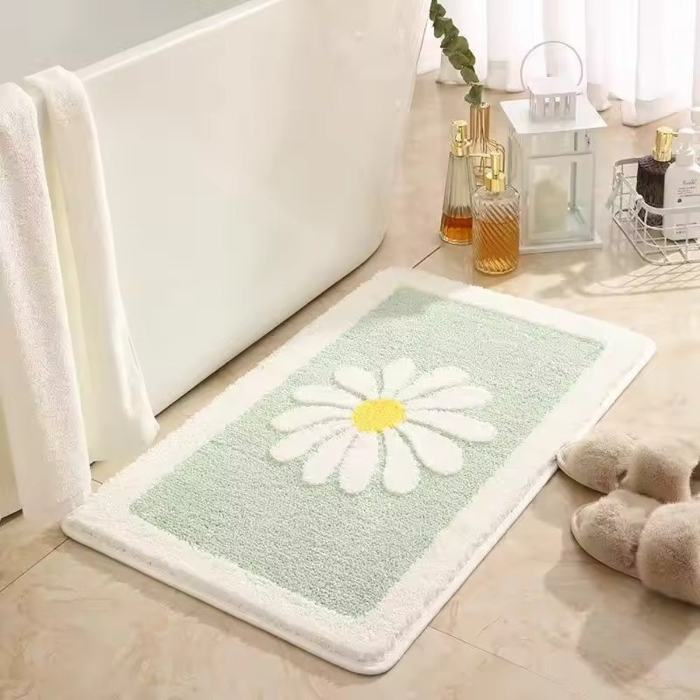 Daisy Bloom Bath Mat - Soft Microfiber, Non-Slip Design 0