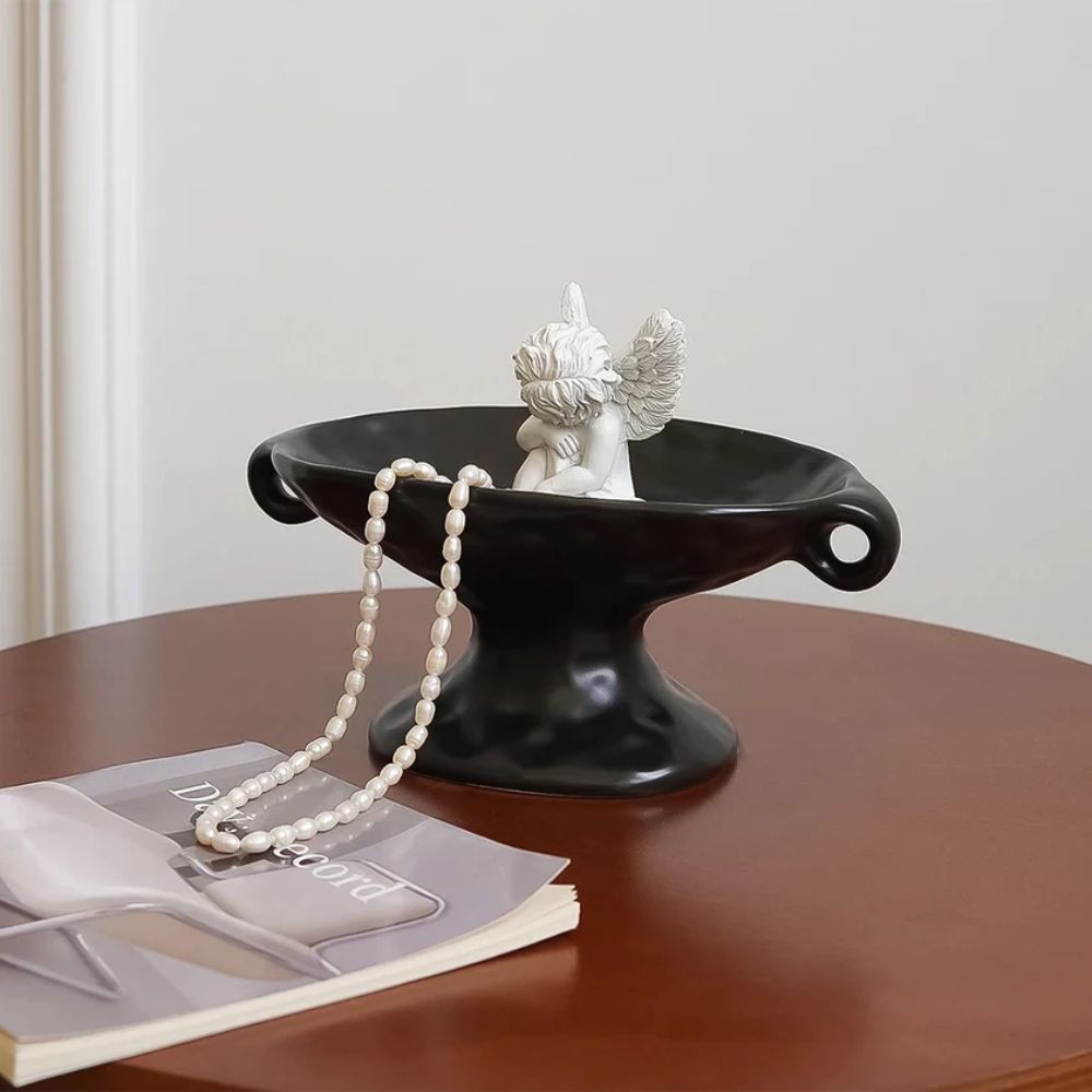 Daisy Ceramic Organizer - Elegant Oval Design, Dual Handles 2