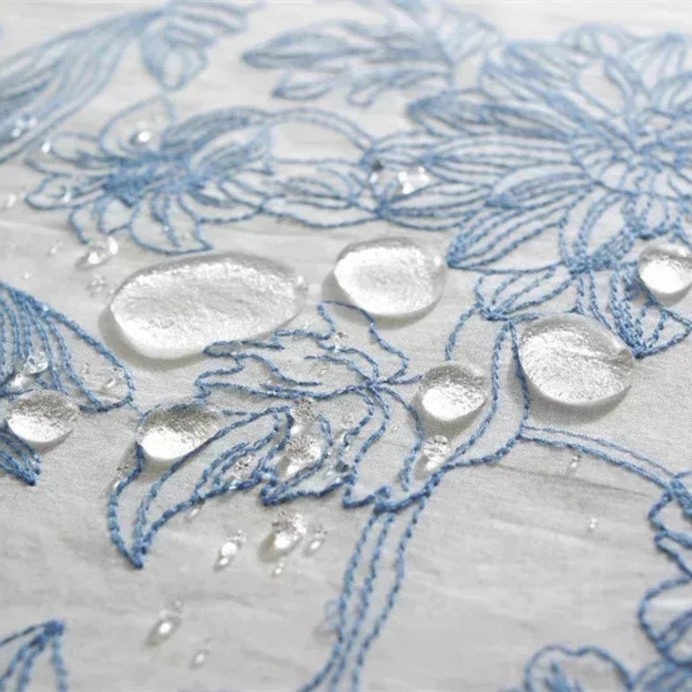 Delfina Lace Tablecloth - Blue Floral Cotton, Ruffled Edges 3