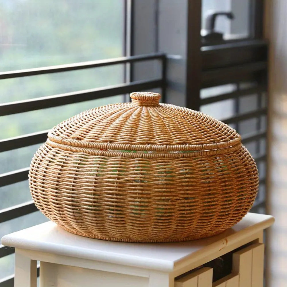 Dome Wicker Storage Basket - Handcrafted Rattan with Secure Lid 6