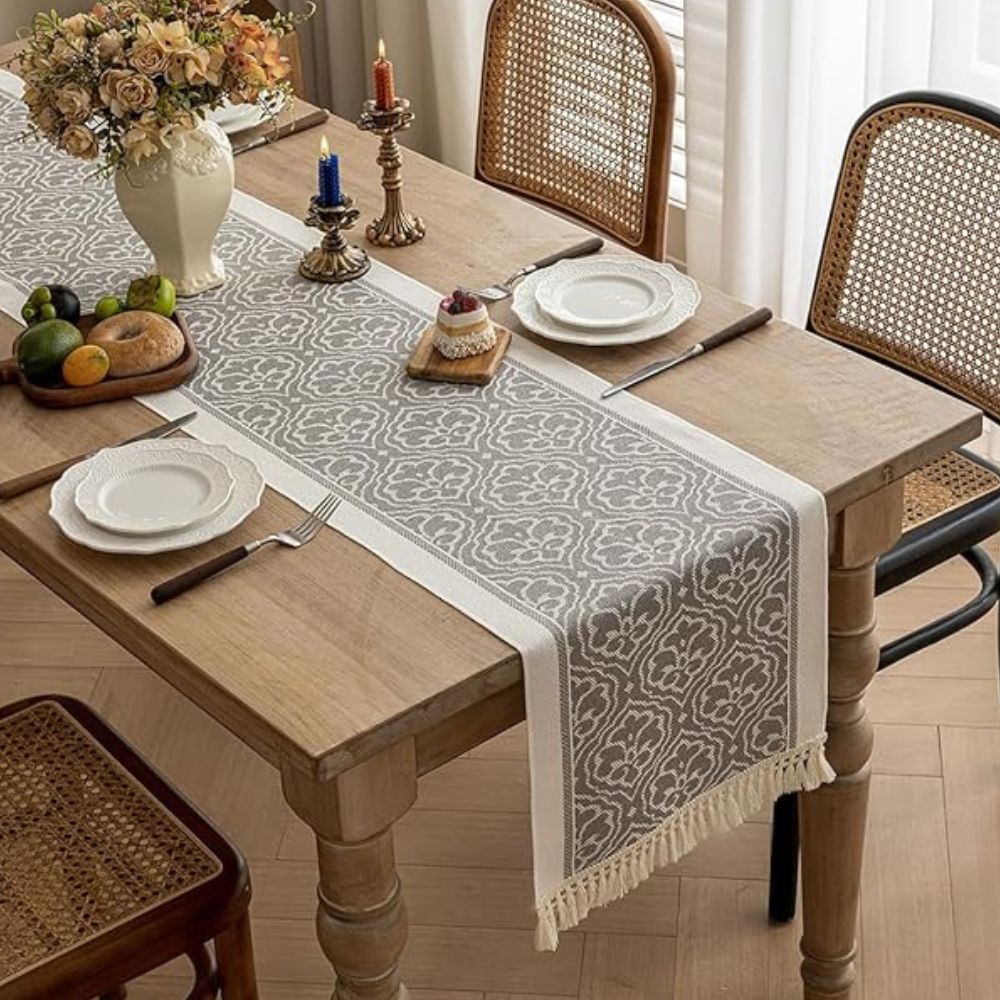 Dune Table Runner - Microfiber Blend, Boho Damask Design 10