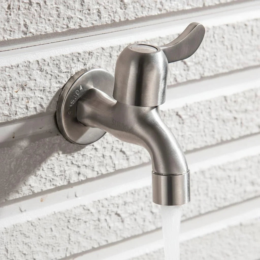SteelFlow Pro – Dual Outlet Wall Faucet – Outdoor Stainless Steel Tap