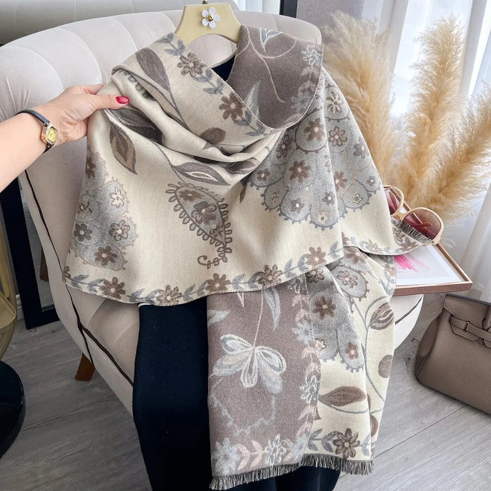 Elara Shawl Scarf - Double-Sided Floral Microfiber, Warm and Stylish 0