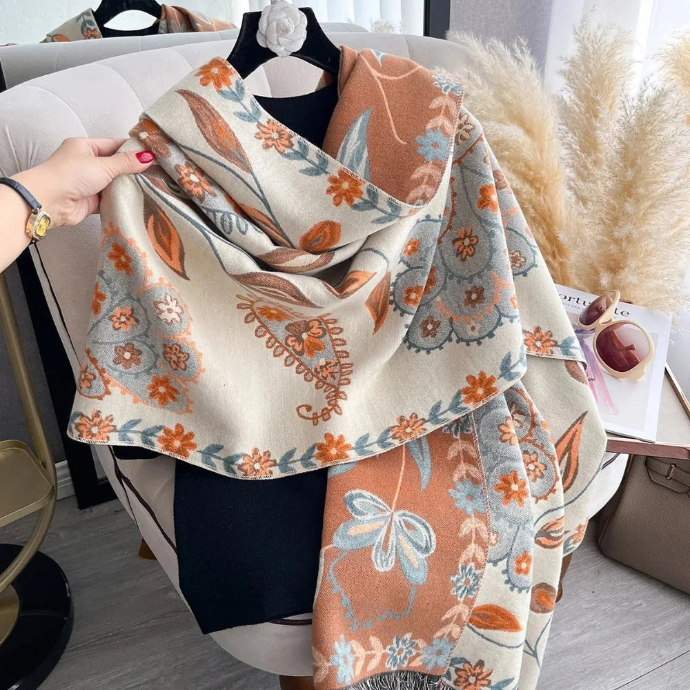Elara Shawl Scarf - Double-Sided Floral Microfiber, Warm and Stylish 2