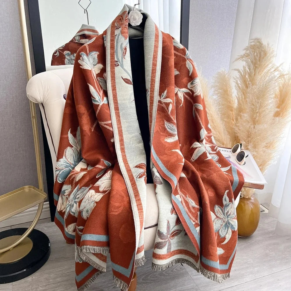Elara Shawl Scarf - Double-Sided Floral Microfiber, Warm and Stylish 3