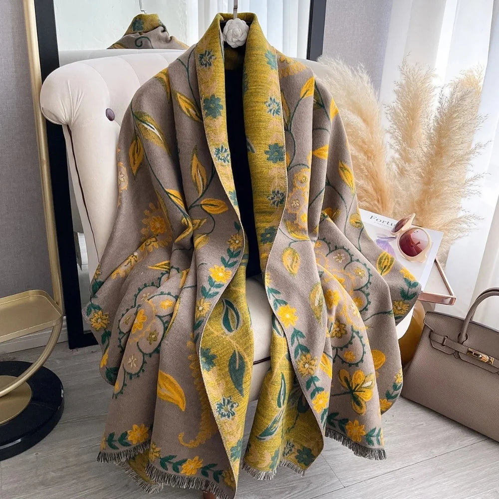 Elara Shawl Scarf - Double-Sided Floral Microfiber, Warm and Stylish 5