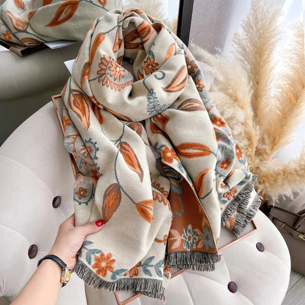Elara Shawl Scarf - Double-Sided Floral Microfiber, Warm and Stylish 8