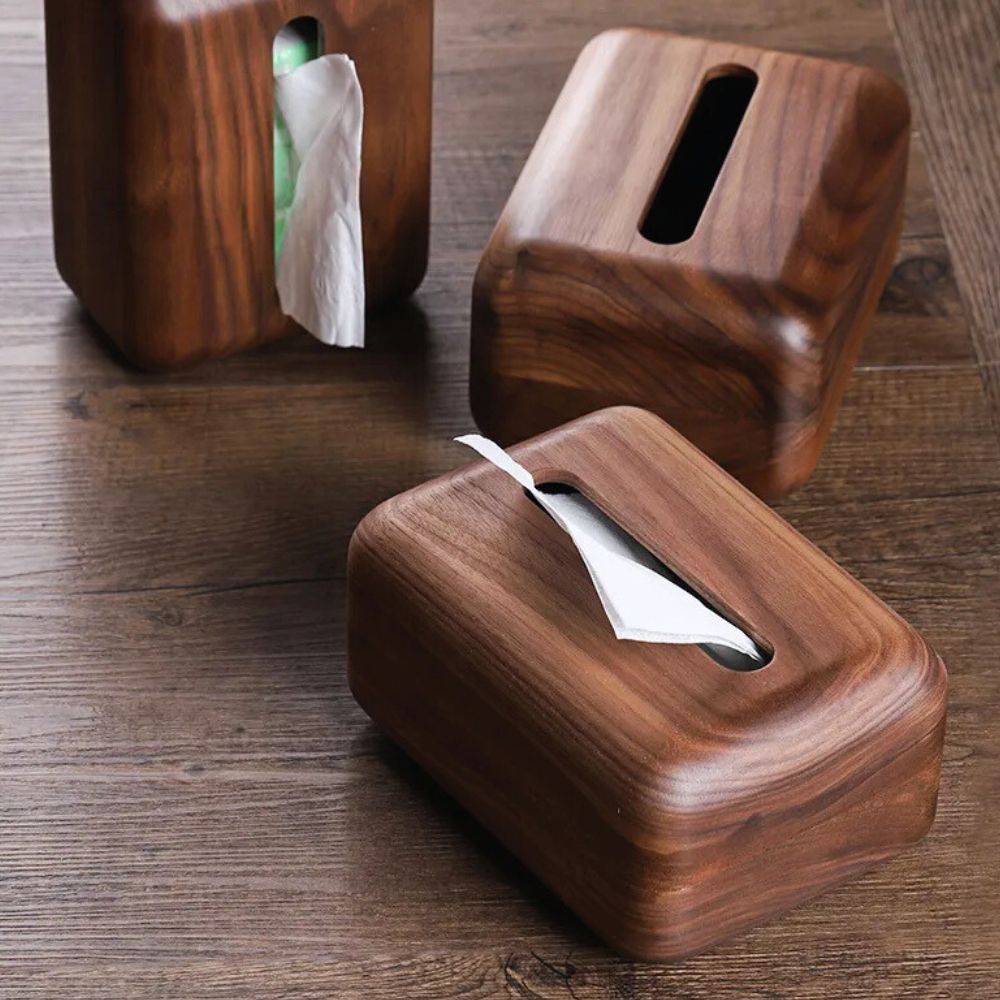 Eldrin Tissue Box Holder - Walnut Wood, Compact Design 0
