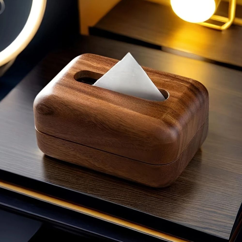 Eldrin Tissue Box Holder - Walnut Wood, Compact Design 1