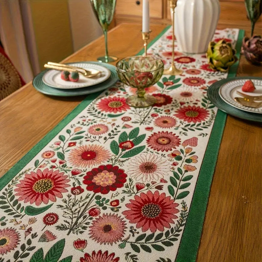 Elysia Table Runner - Embroidered Floral with Tassels 4