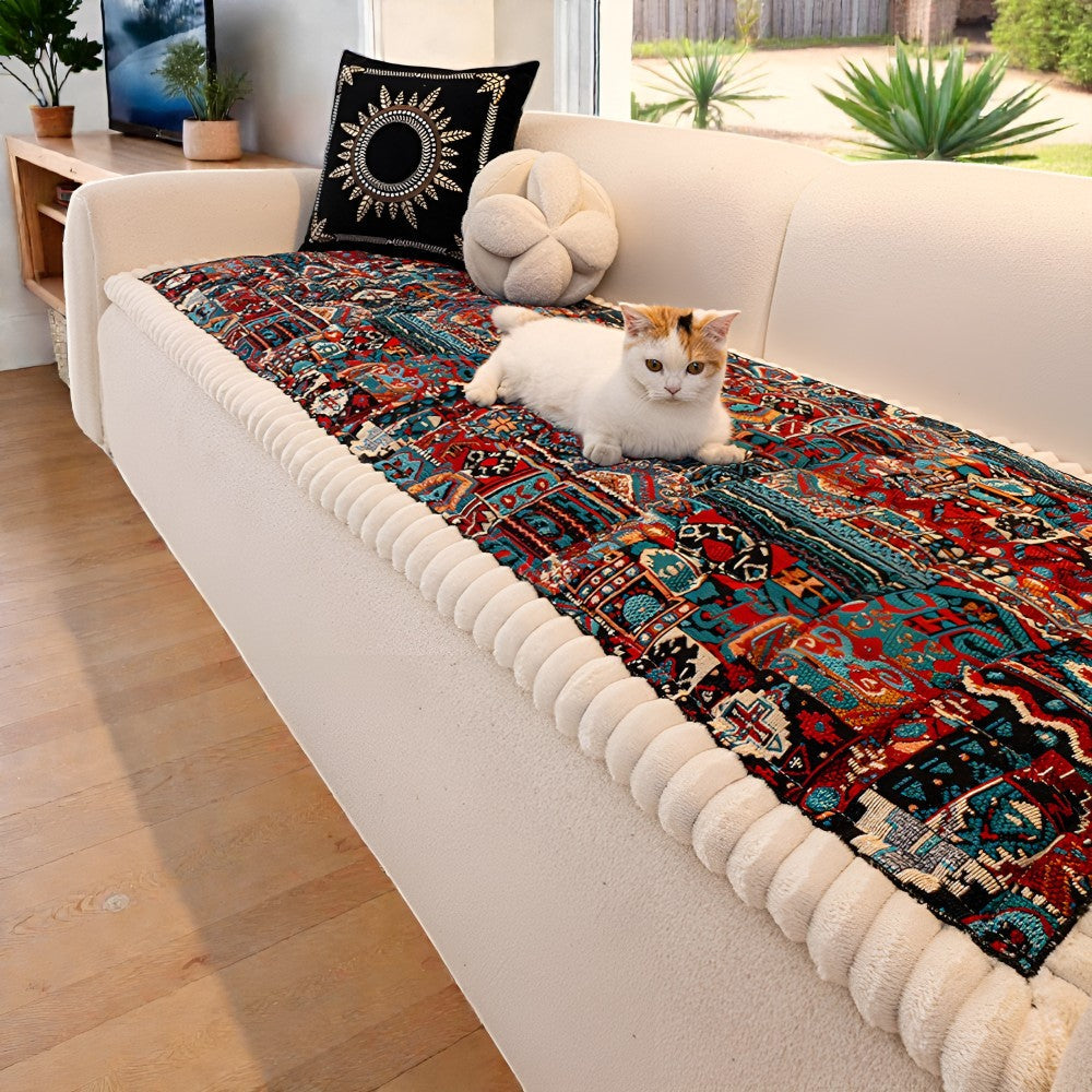 Elysian Couch Cover - Quilted Microfiber, Ethnic Design, Non-Slip 3