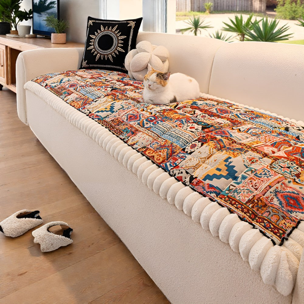 Elysian Couch Cover - Quilted Microfiber, Ethnic Design, Non-Slip 4