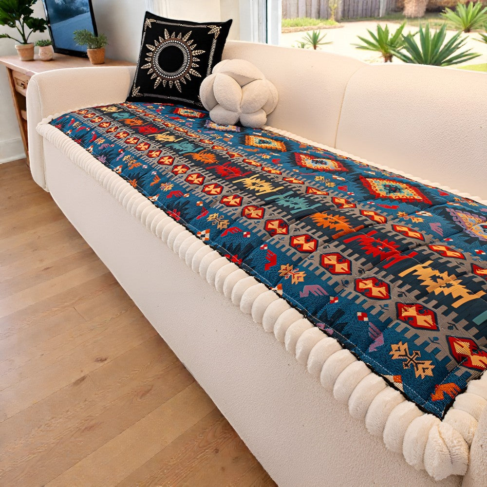 Elysian Couch Cover - Quilted Microfiber, Ethnic Design, Non-Slip 5