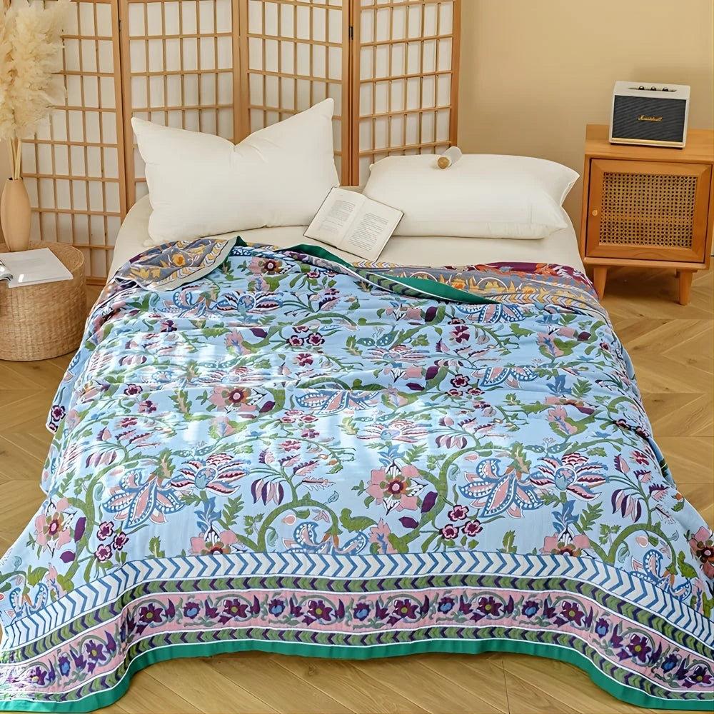 Elysian Floral Blanket - 100% Cotton, Reversible Design 0
