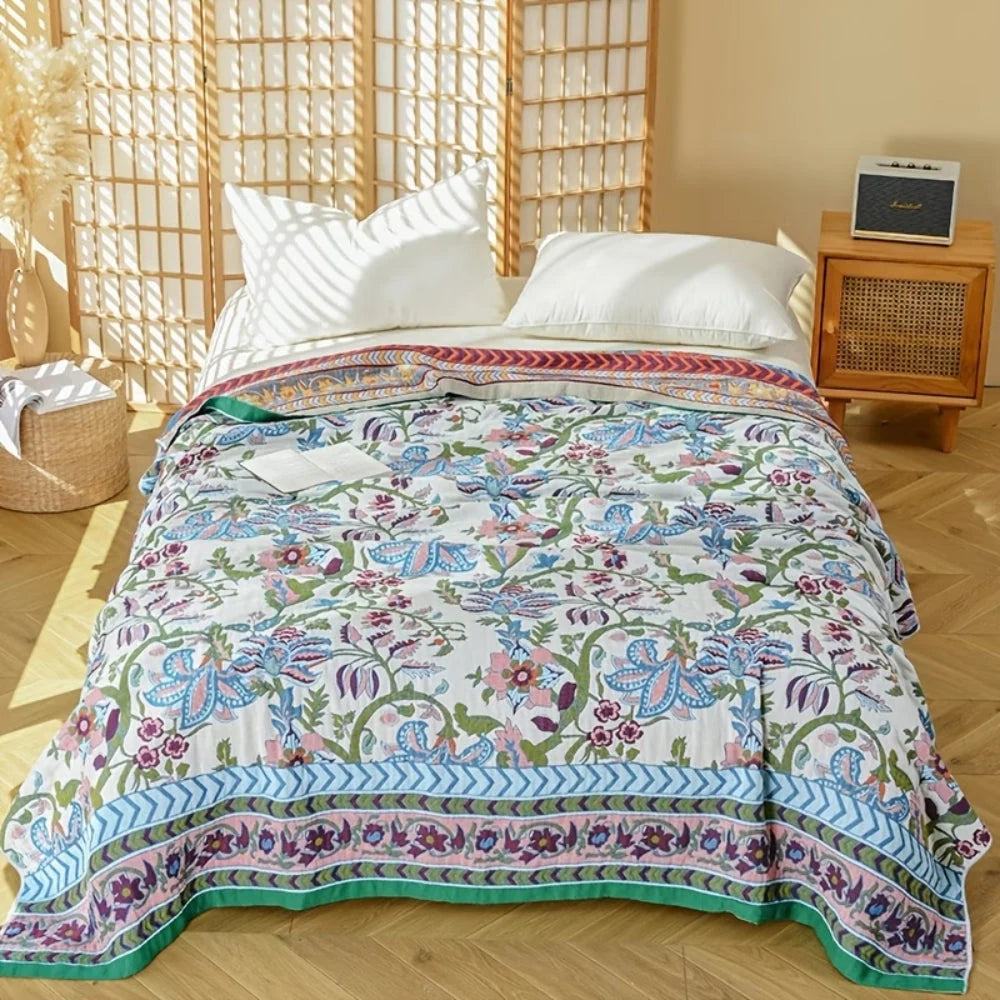 Elysian Floral Blanket - 100% Cotton, Reversible Design 1
