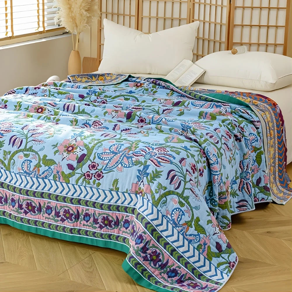 Elysian Floral Blanket - 100% Cotton, Reversible Design 2