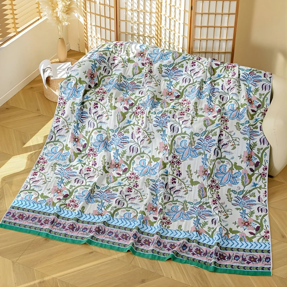 Elysian Floral Blanket - 100% Cotton, Reversible Design 3